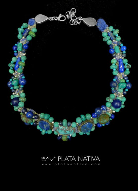 465 Gargantilla con turquesa y lapislazuli