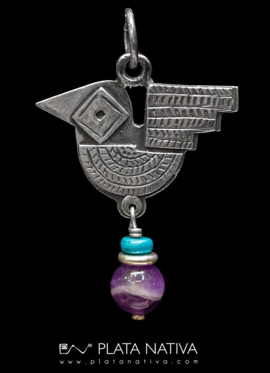 colgante pajaro plano con amatista