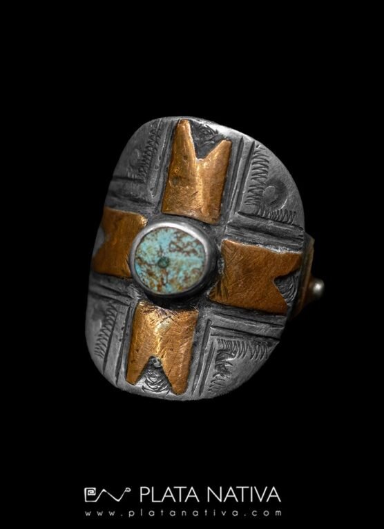 Anillo de plata y cobre con turquesa