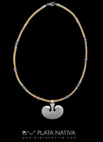 Braided leather necklace with beads and 925 silver center.